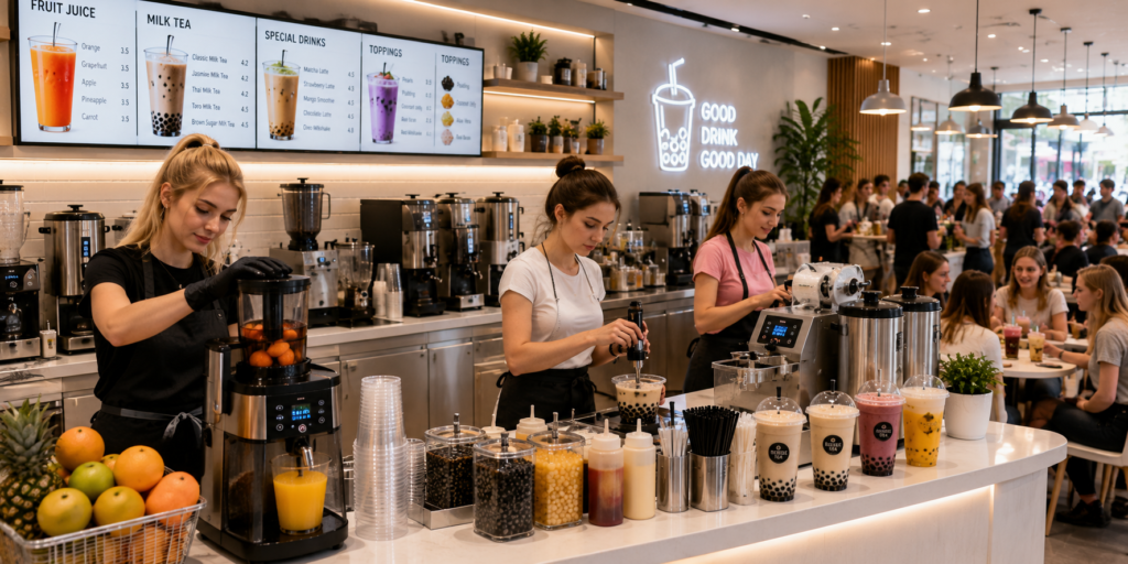 Commercial beverage equipment used in a busy café