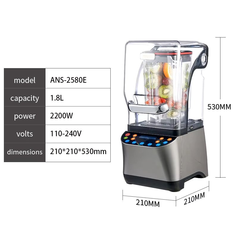 1.8L Commercial Blender with Sound Cover and Touch Controls for Smoothie and Juice Bars - Image 5