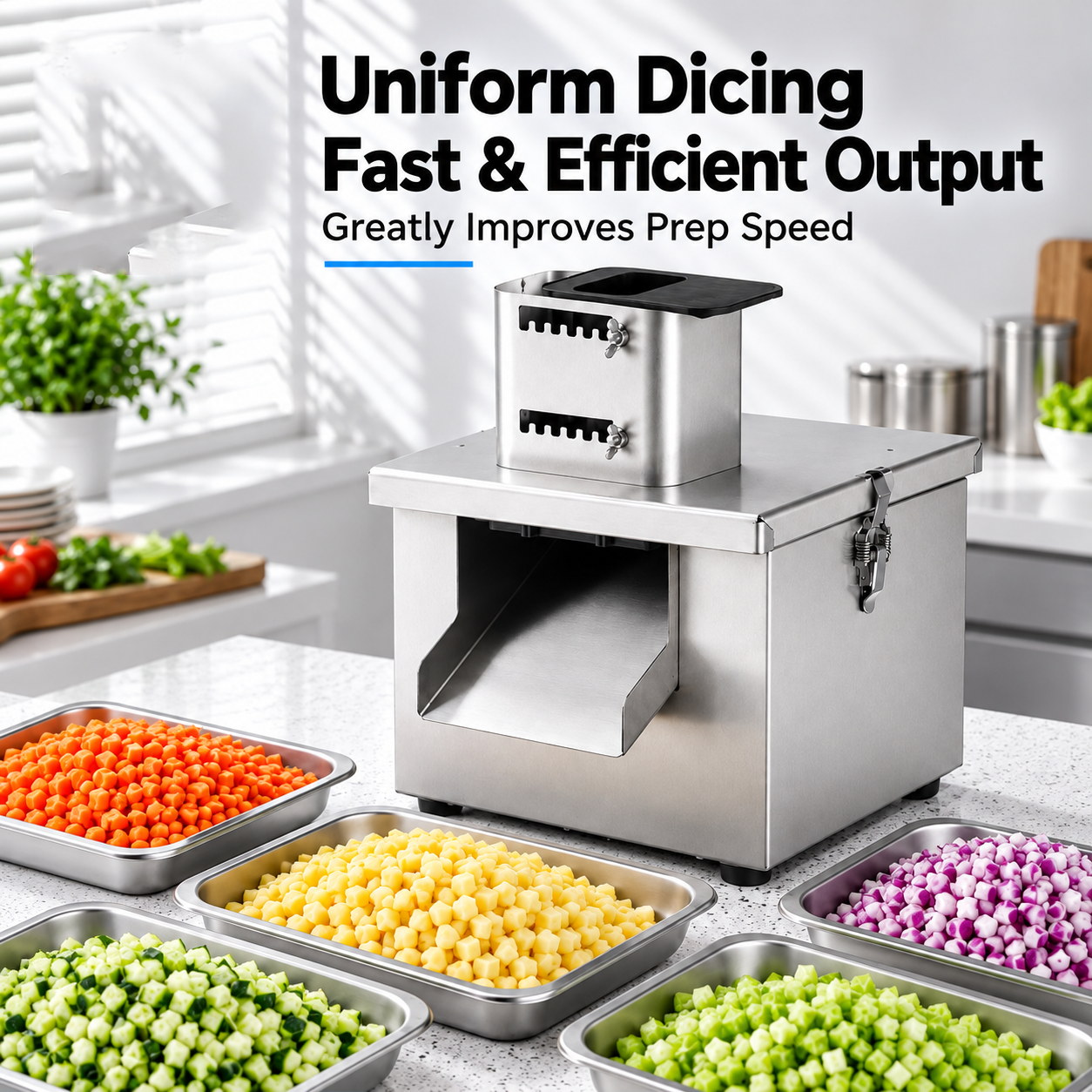 Commercial Electric Vegetable Cutter, Stainless Steel Dicer, Slicer and Shredder for Restaurants - Image 2